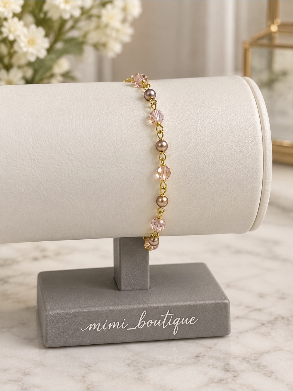 Handmade Silk Swarovski Crystal & Champagne Pearl Bracelet